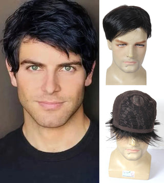 Men's Soft Human Hair With Adjustable clips Glue-less Full Head