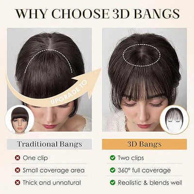 Wispy Bangs Hair Topper 360° 3D Cover Real Clip