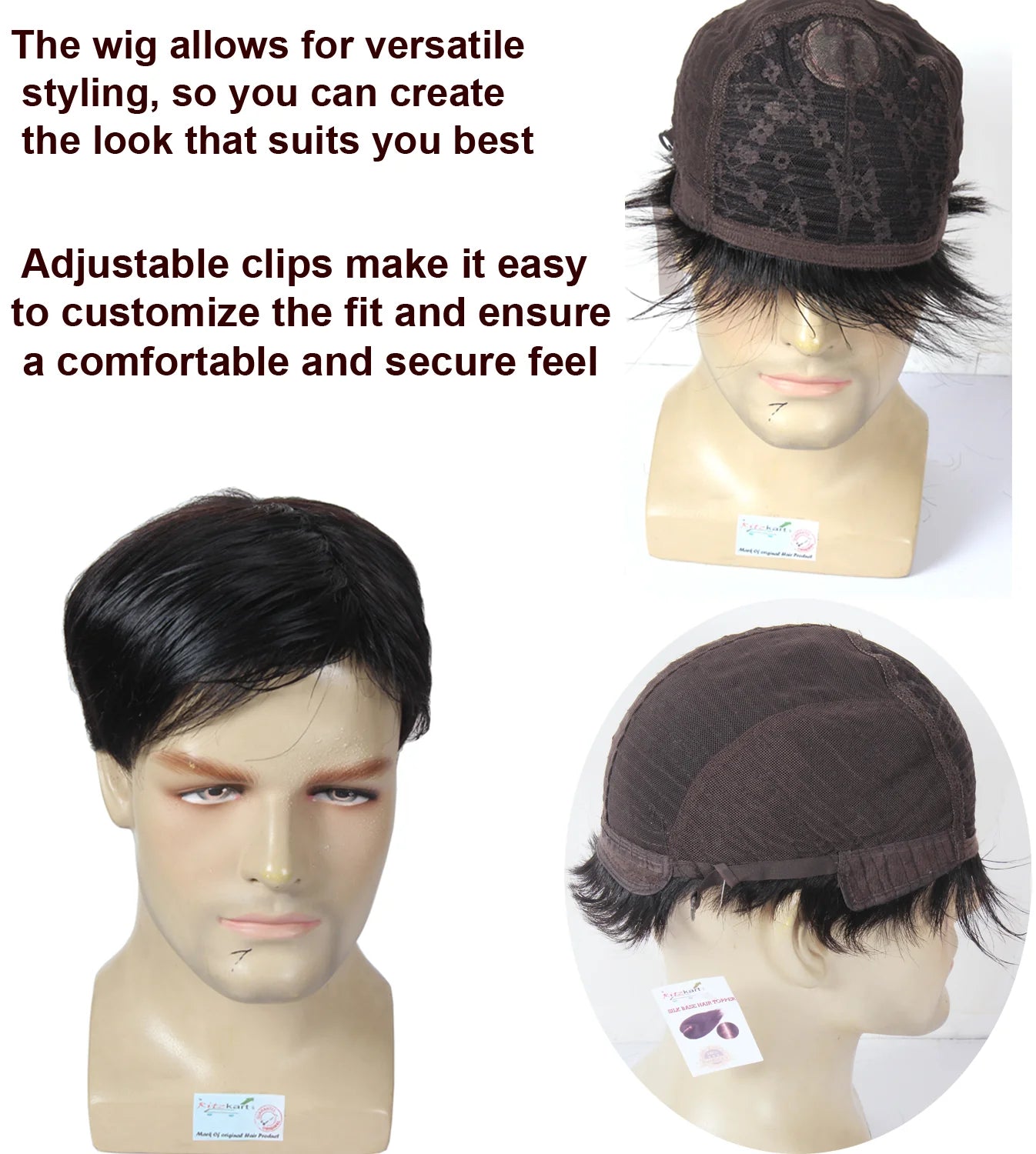 Men's Soft Human Hair With Adjustable clips Glue-less Full Head