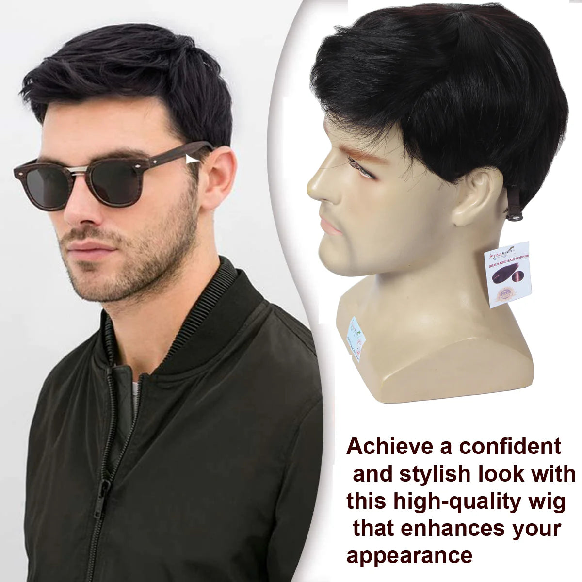 Men's Soft Human Hair With Adjustable clips Glue-less Full Head
